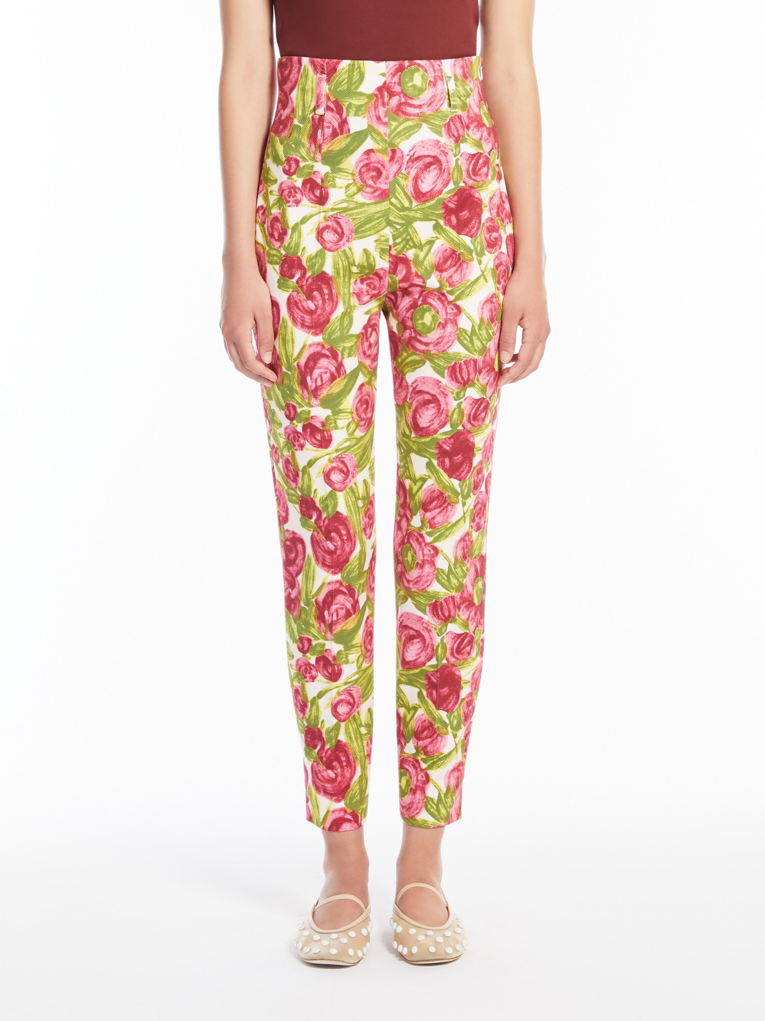 Weekend Max Mara Pantalon En Coton Stretch Imprimé In Multicolor