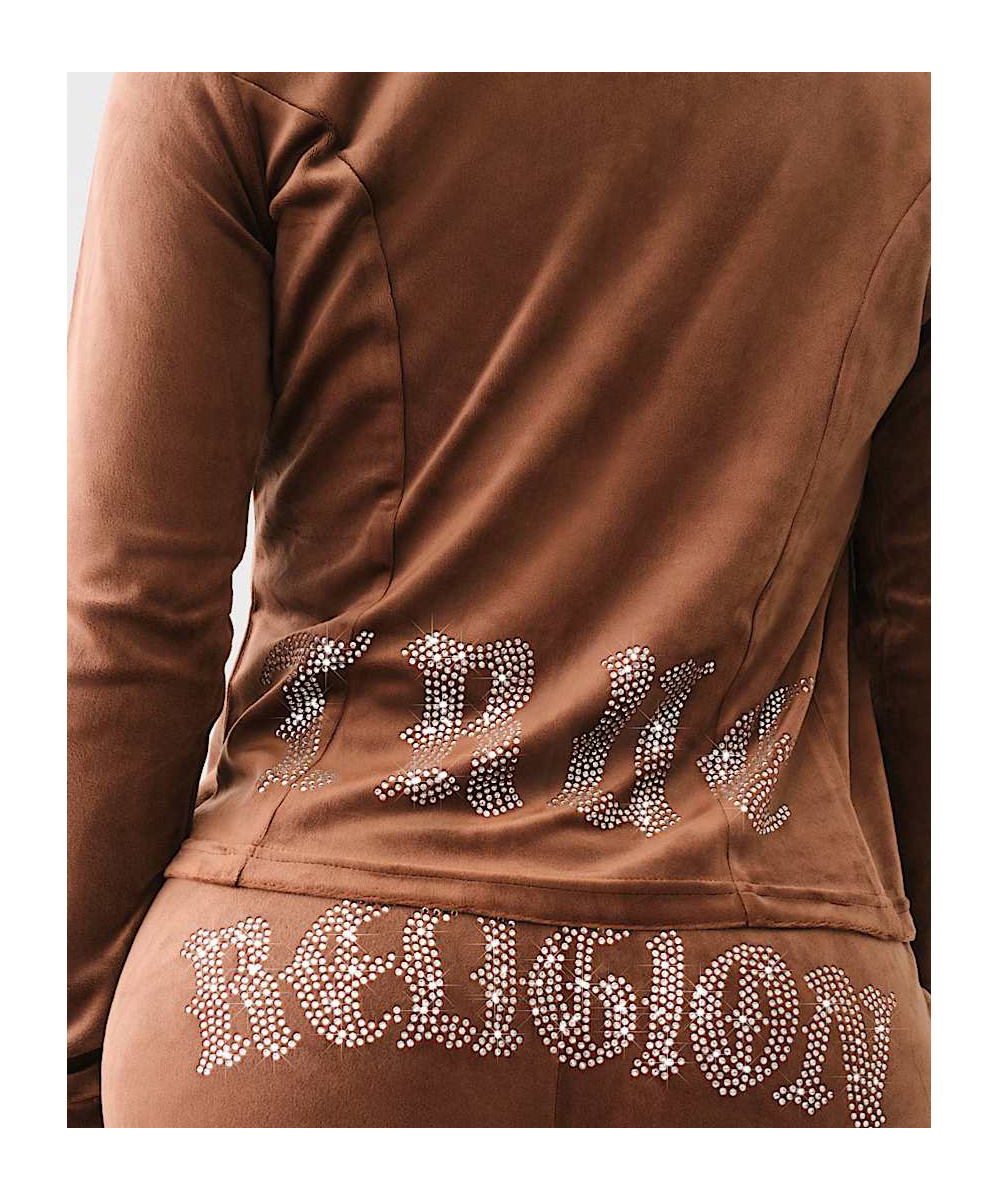 TRUE RELIGION CRYSTAL HORSESHOE VELOUR TRACK JACKET