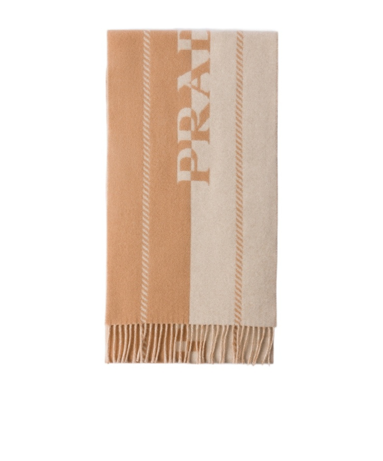 Prada Small Jacquard-logo Wool Scarf In Brown