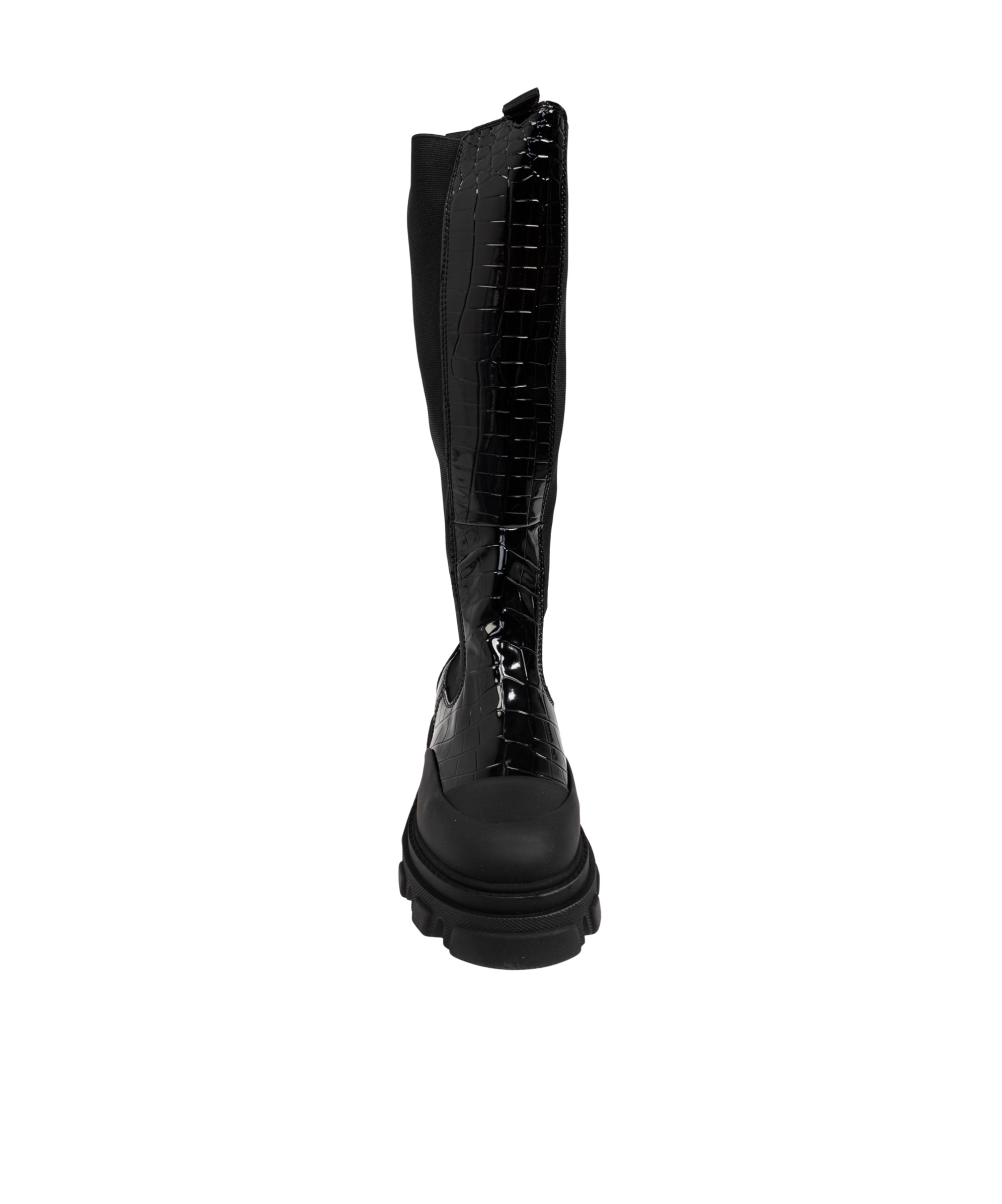 Ganni 50mm Crocodile-embossed Knee-high Boots In Black