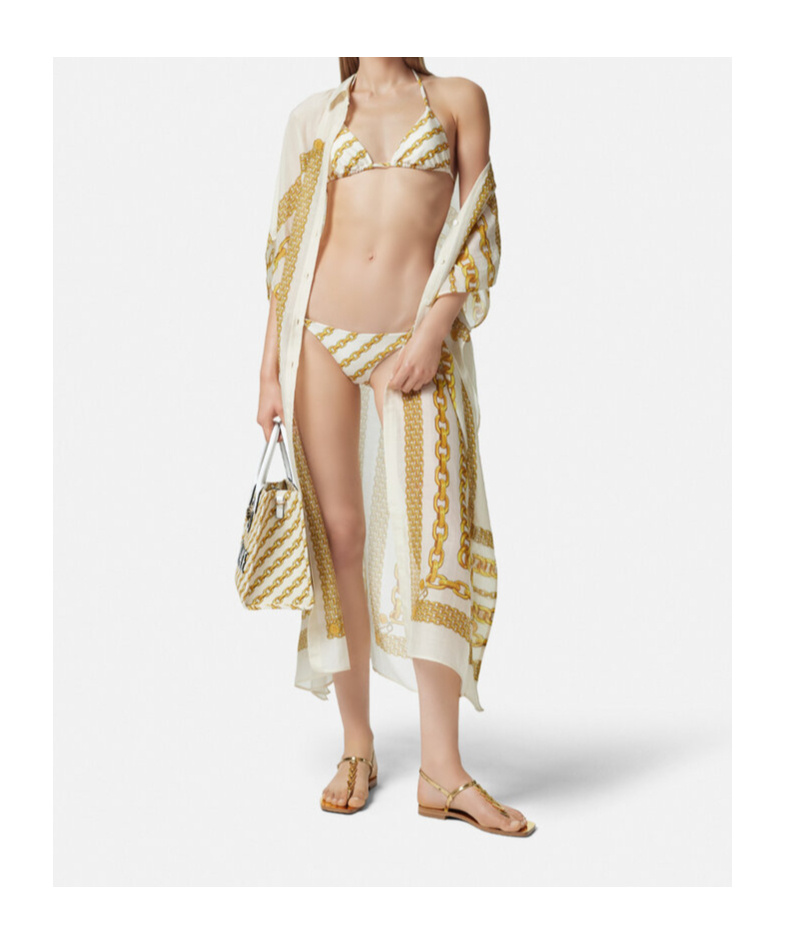 Versace Foulard Print Triangle Bikini Top In White