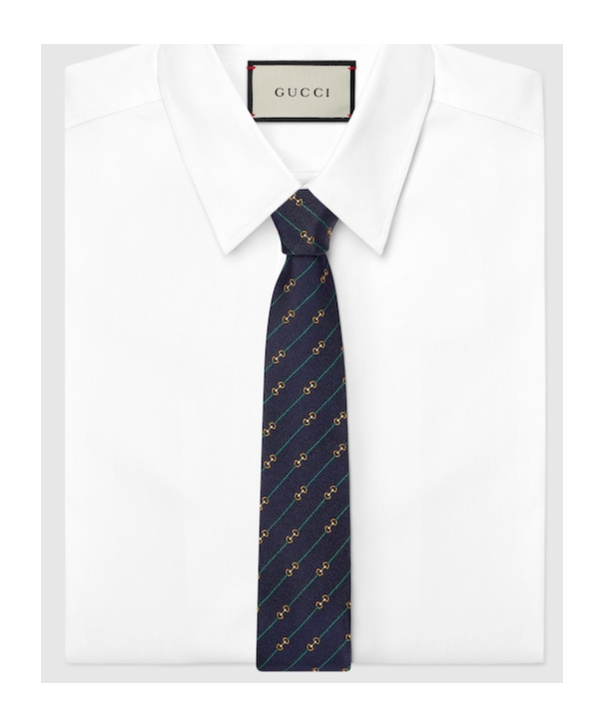 Gucci Horse-neck Clasp Jacquard Tie In Black