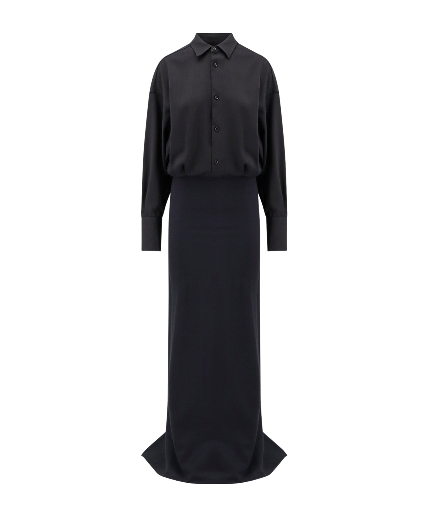 Darkpark Long Dress With Satin And Wool Blend In Black