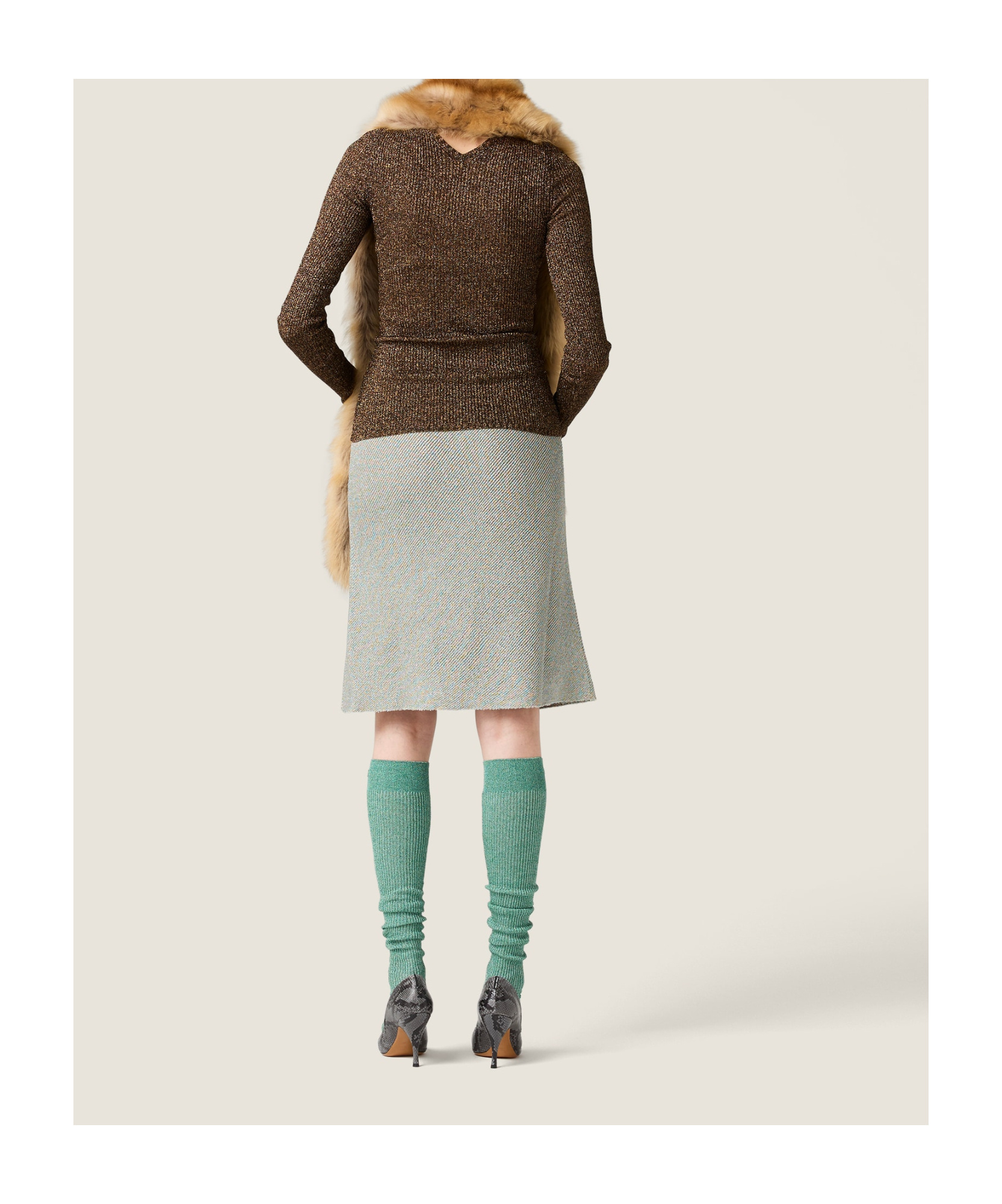 Miu Miu Lamé Crew-neck Sweater In Brown