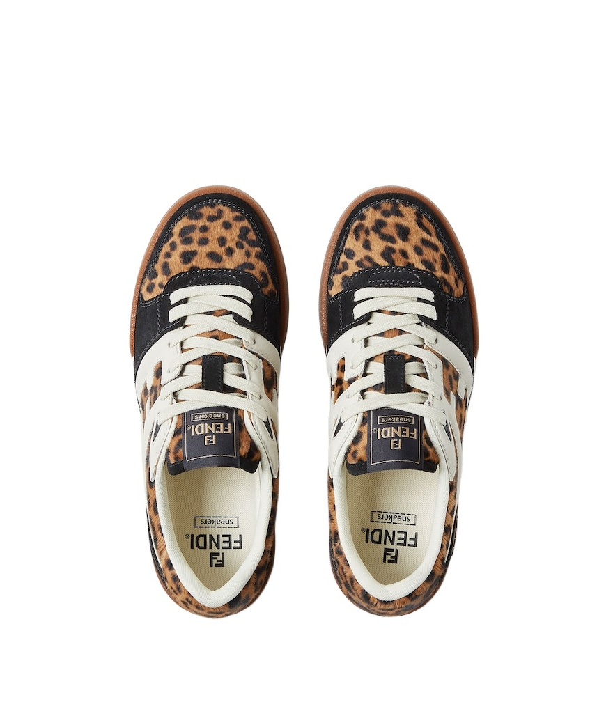 Fendi Low-top Platform In Multicolor Cavallino Calfskin And Suede In Brown