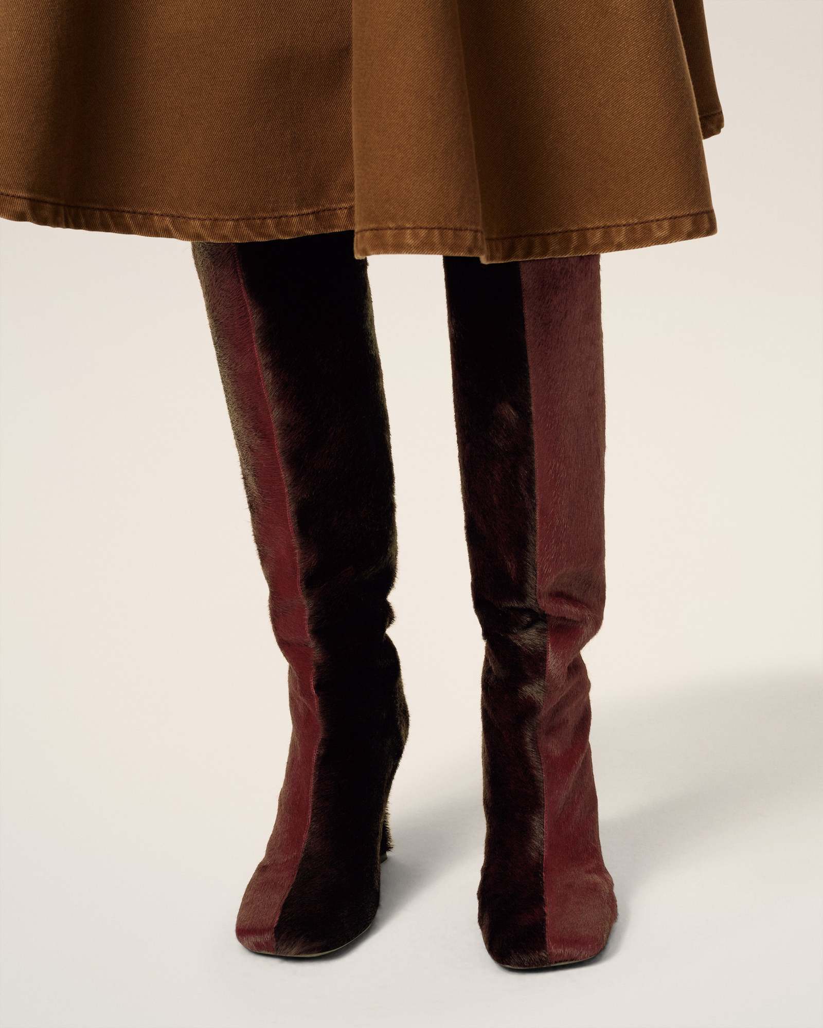 Ami Alexandre Mattiussi Burgundy Leather Bicolor Knee High Boots Red In Red