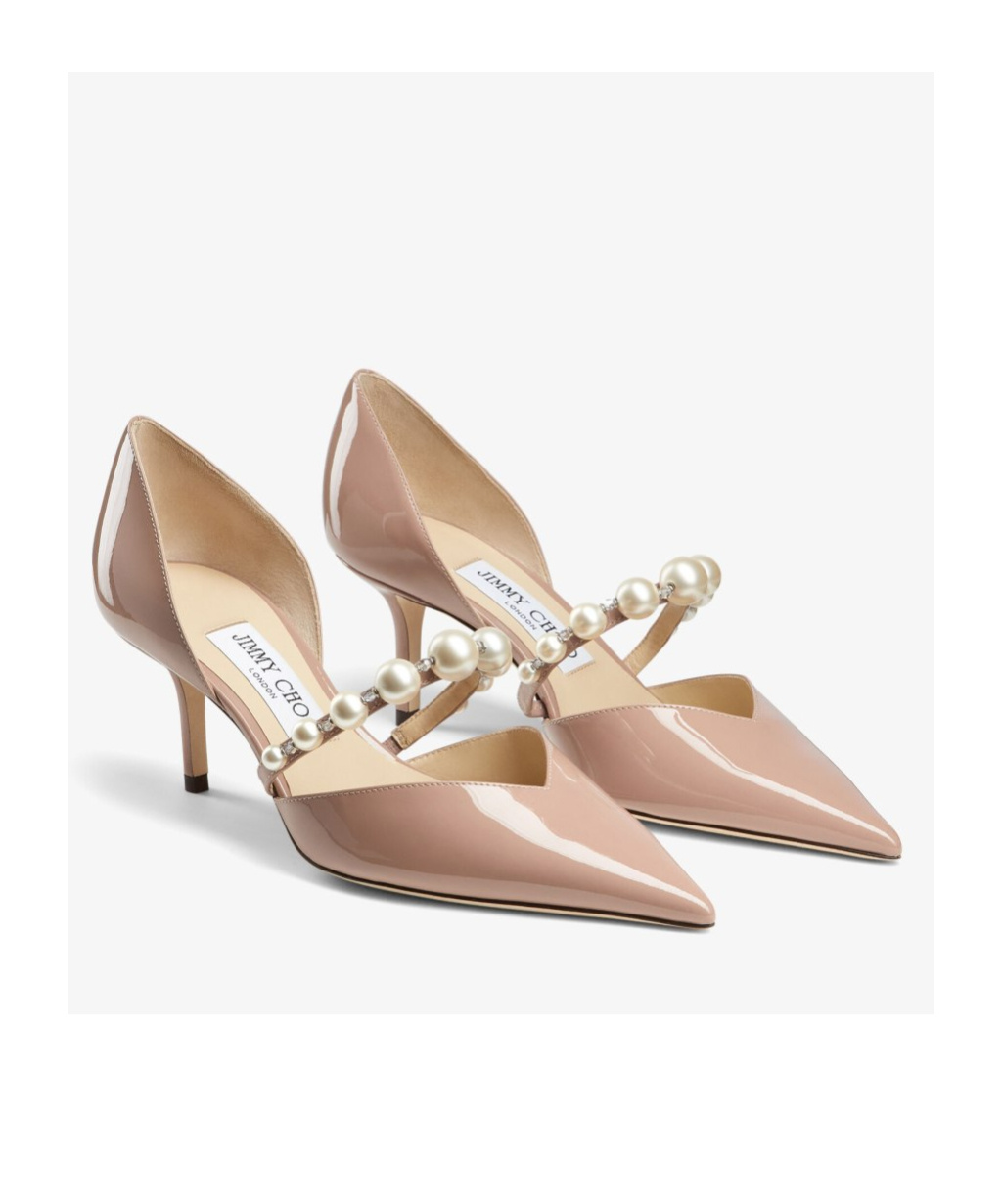Jimmy Choo Aurelie 65 Patent Decollete With Pearl Decorations In Nude