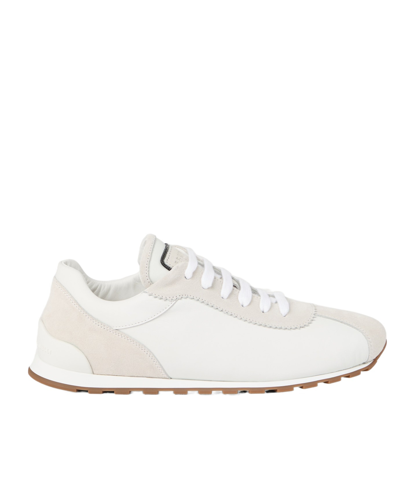 Brunello Cucinelli Embellished Suede-trimmed Stretch-knit Sneakers In White