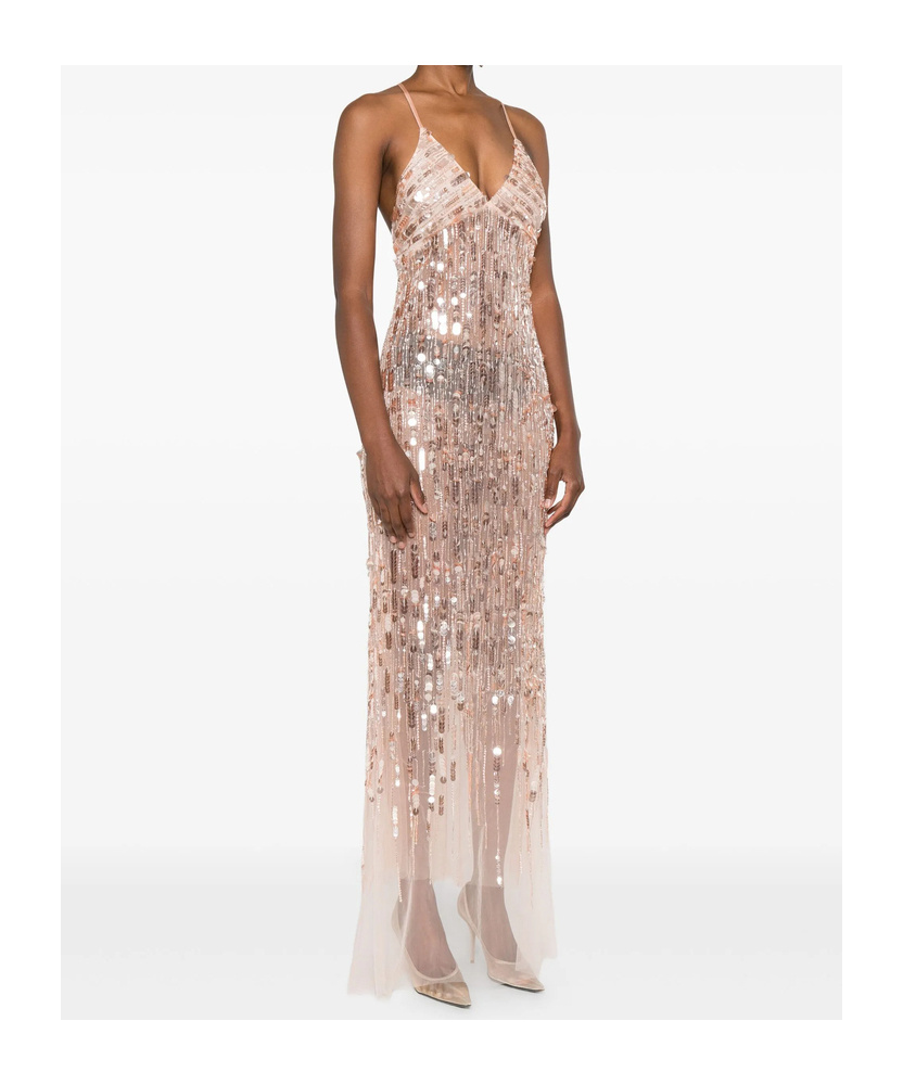 Elisabetta Franchi Sequin-embellished Sleeveless Maxi Dress In Pink