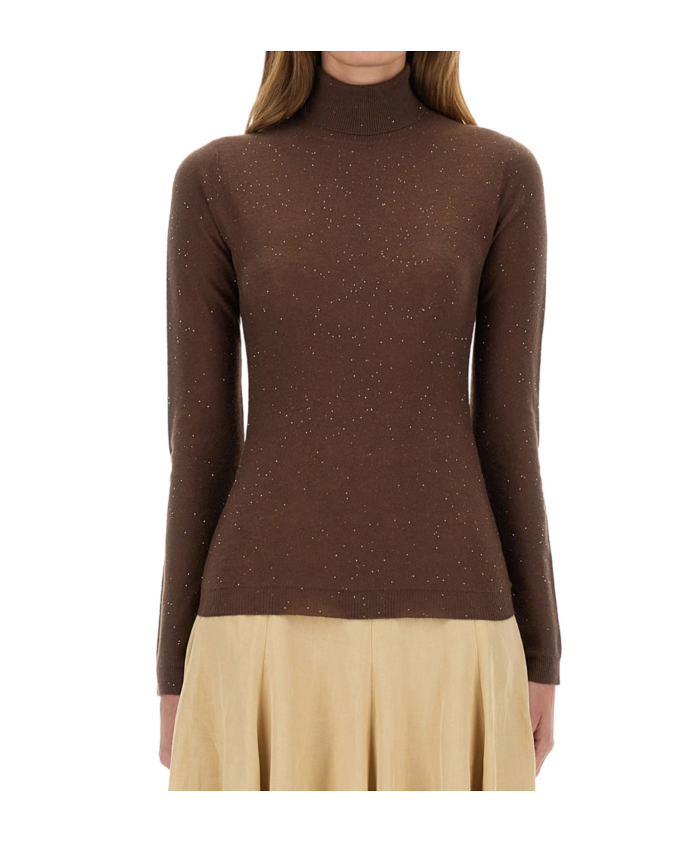 Fabiana Filippi Turtleneck Sequin-embellished Sweater In Brown