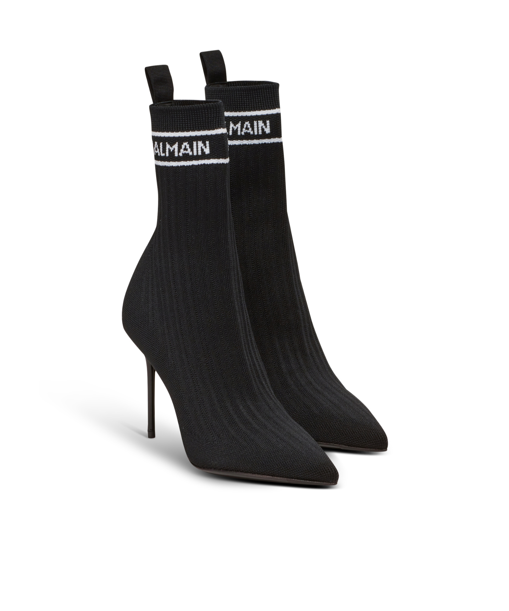 Balmain Skye Rib Pointed Short Boots In Black