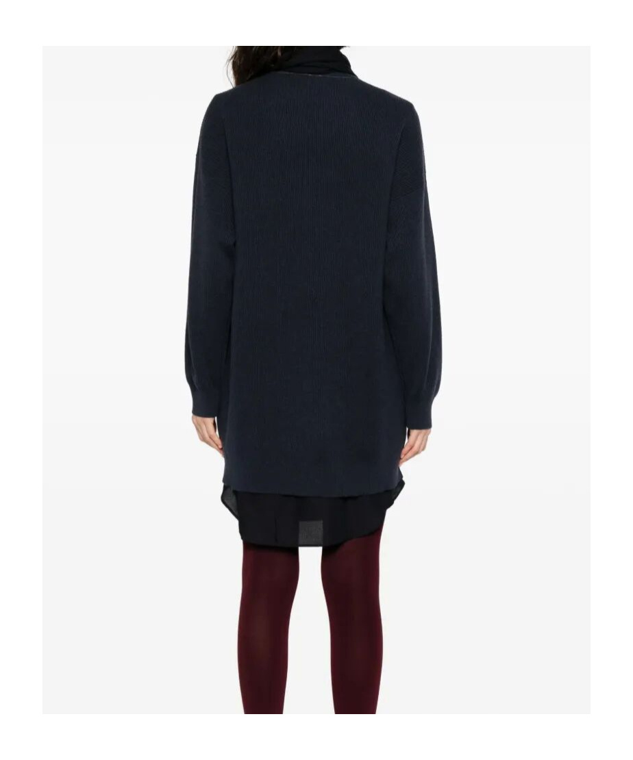Brunello Cucinelli Ribbed Tie-neck Dress In Black