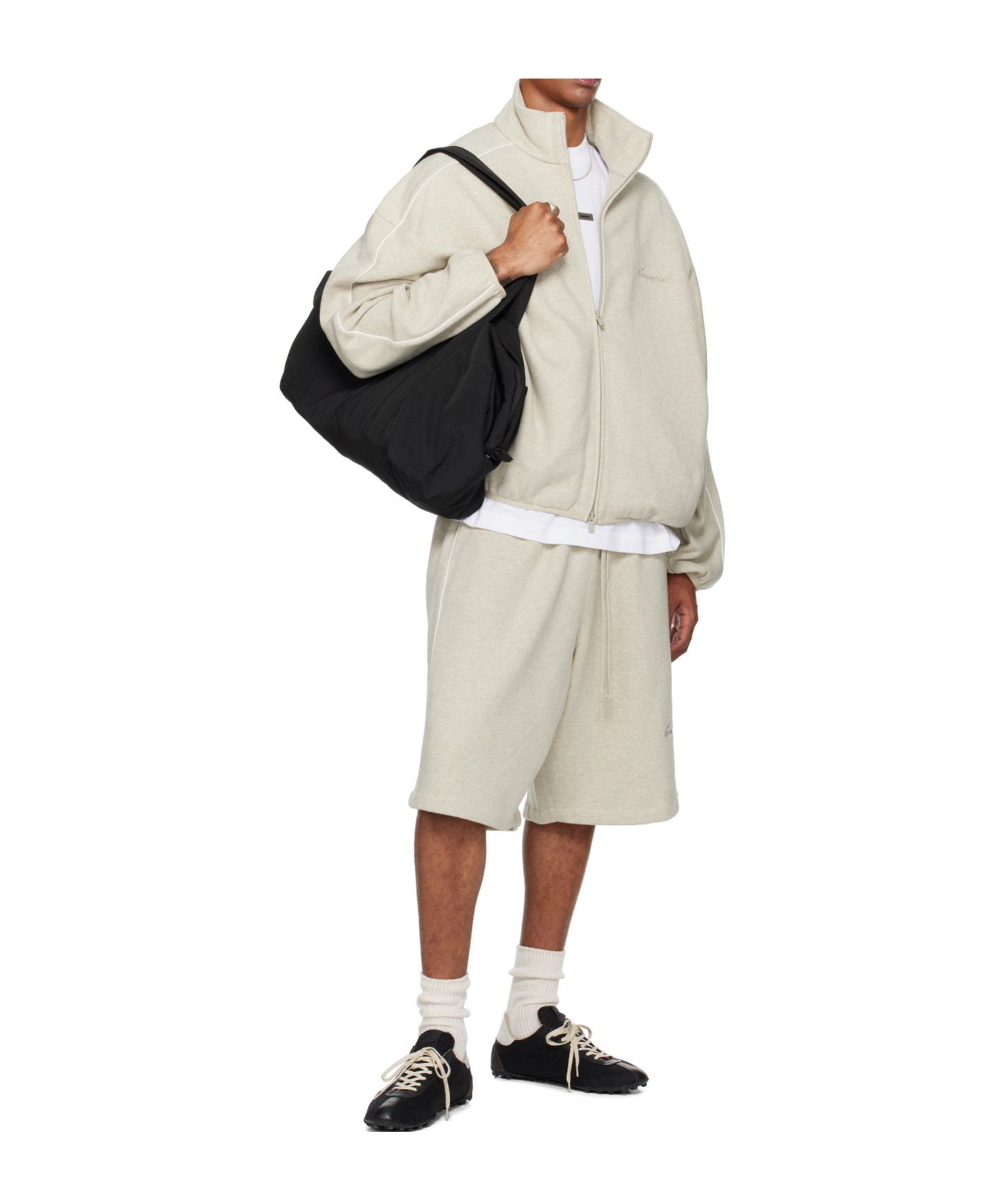 Essentials Beige Modern Fit Fleece Track Jacket In Neutral