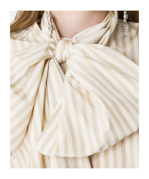 Forte Forte Taffeta Shirt With A Striped Pattern And Detachable Bow Detail In White