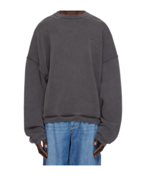 Alexander Wang Gray Logo Crewneck Sweatshirt In Black