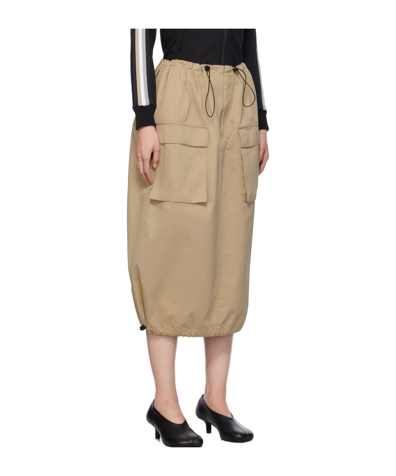 Mm6 Maison Margiela Beige Drawstring Midi Skirt In Brown