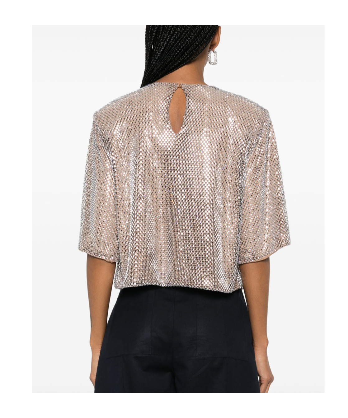 Giuseppe Di Morabito Embellished Metallic Keyhole Back Blouse In Nude