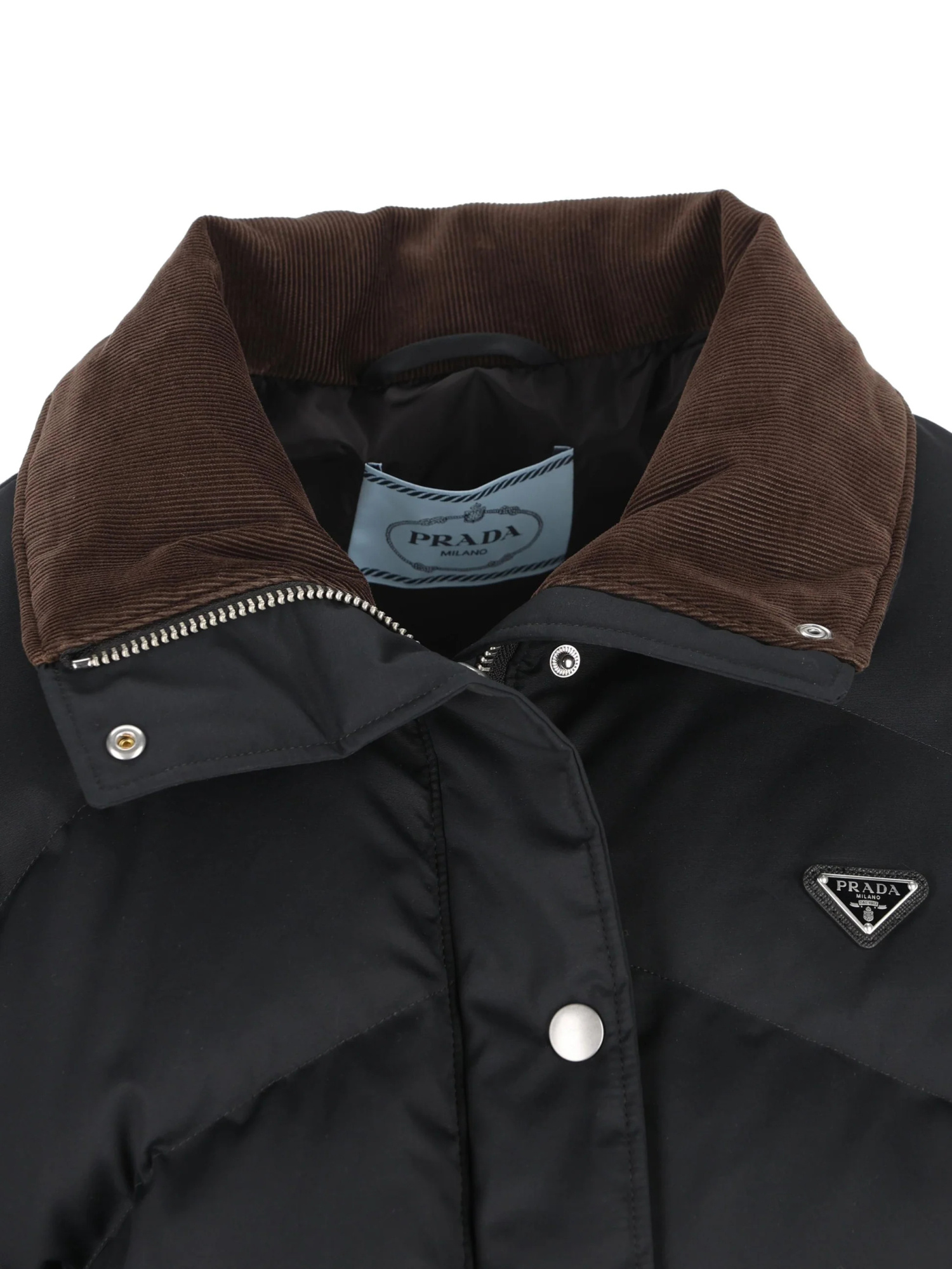 Prada High Collar Long Sleeve Cotton Coat In Black