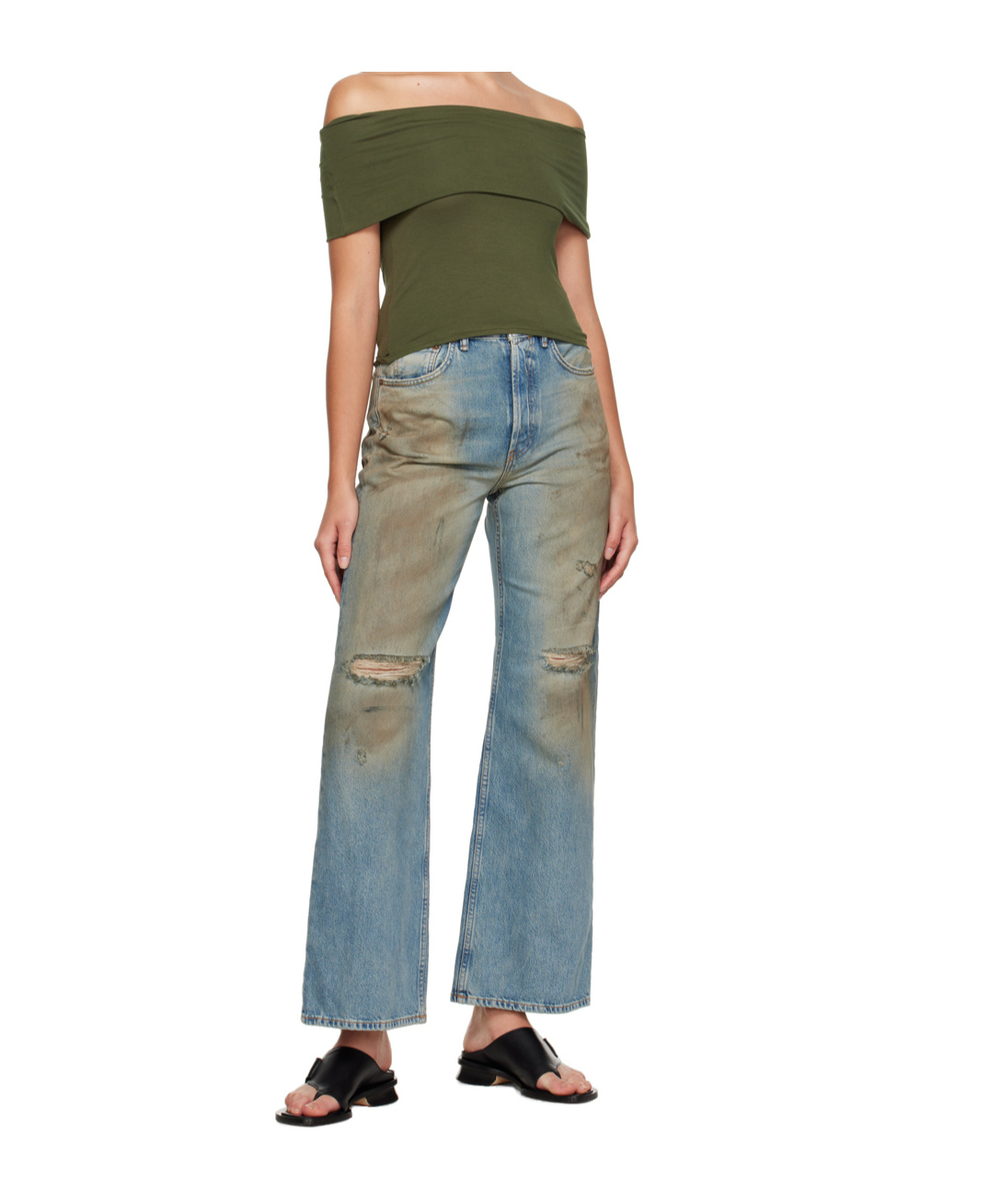 Gimaguas Maya Off-shoulder Jersey Top In Green