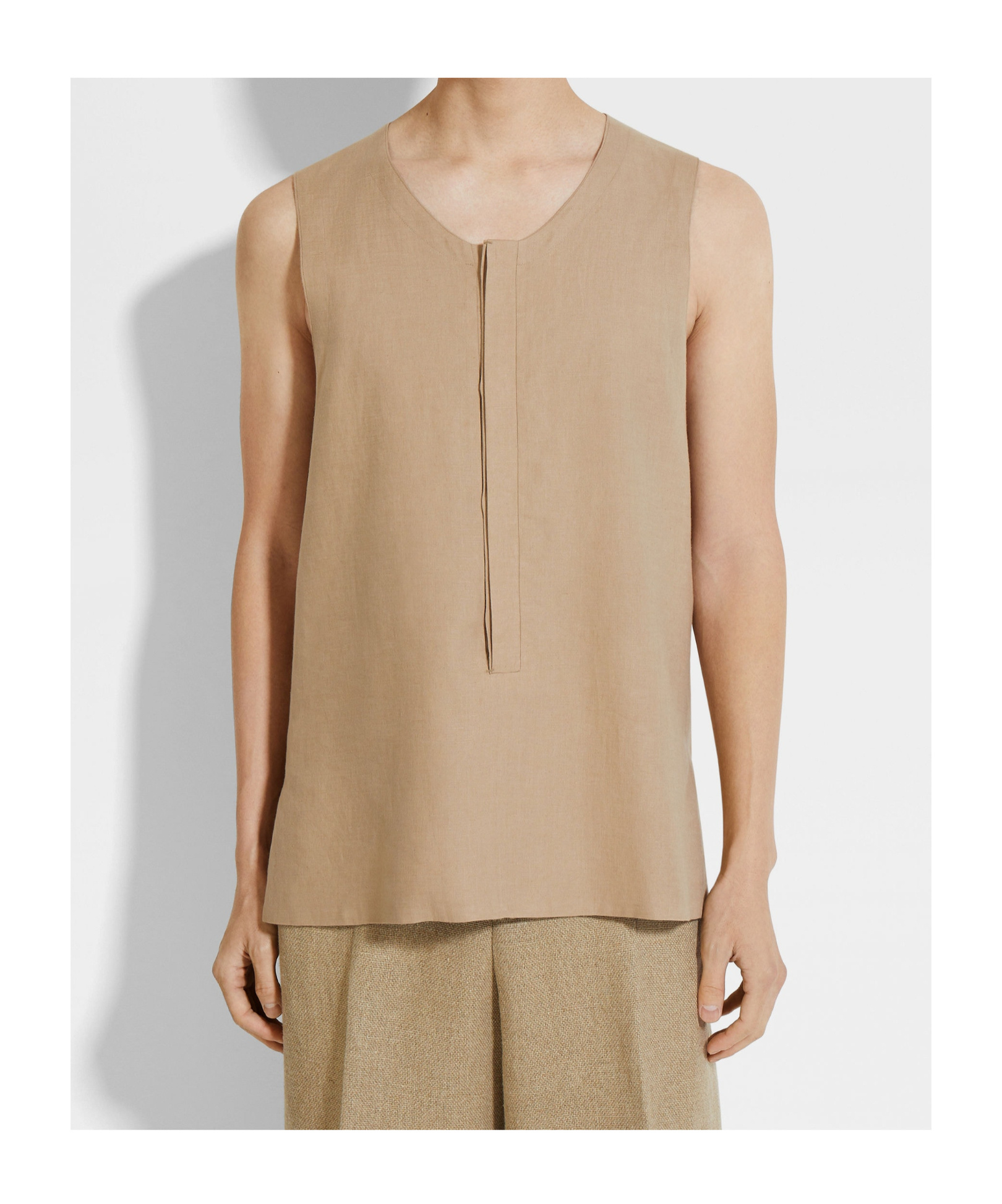 Zegna Light Taupe Oasi Lino Tank Shirt In Brown