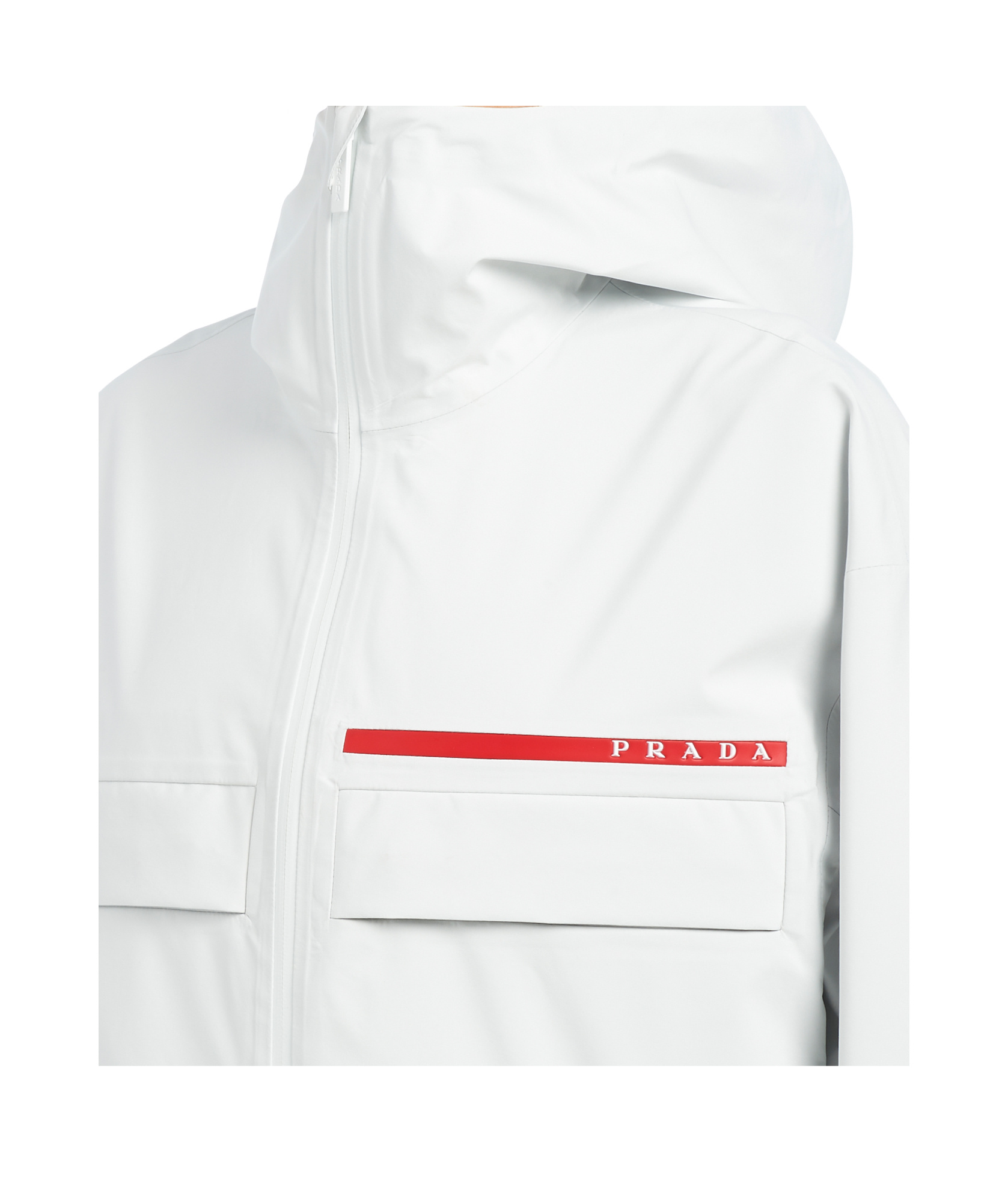 Prada Logo Hooded Casual Jacket In Chalk White