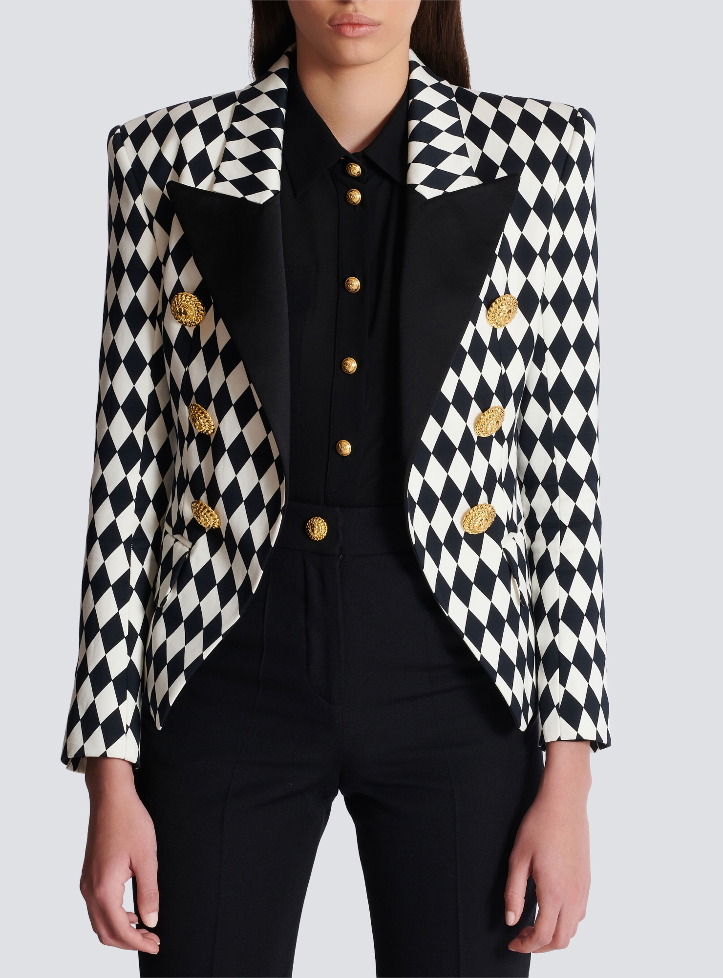 Balmain Diamond-print Peak-lapel Blazer In Black