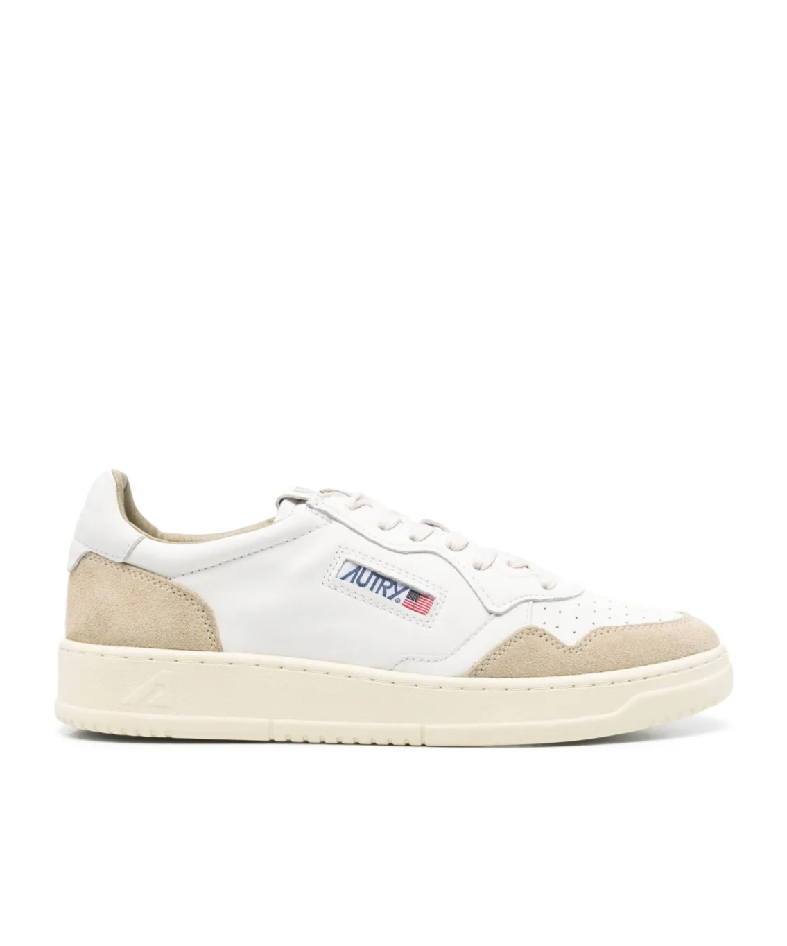 Autry Medalist White Low Top Sneakers With Beige Suede Details In Leather Man