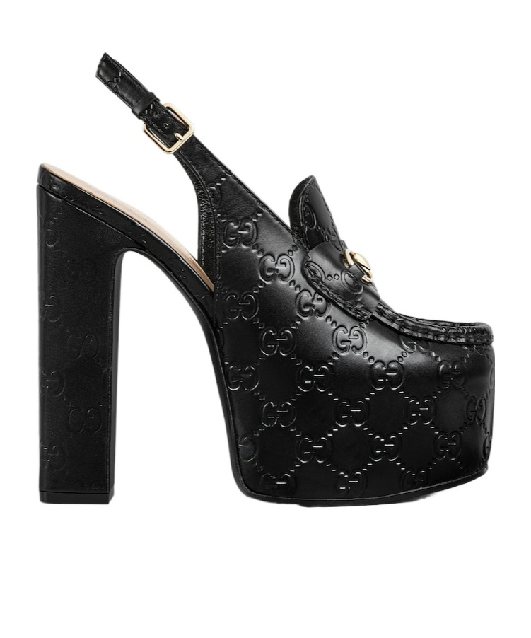 Gucci Horsebit Gg Debossed Leather Loafer Pumps In Black