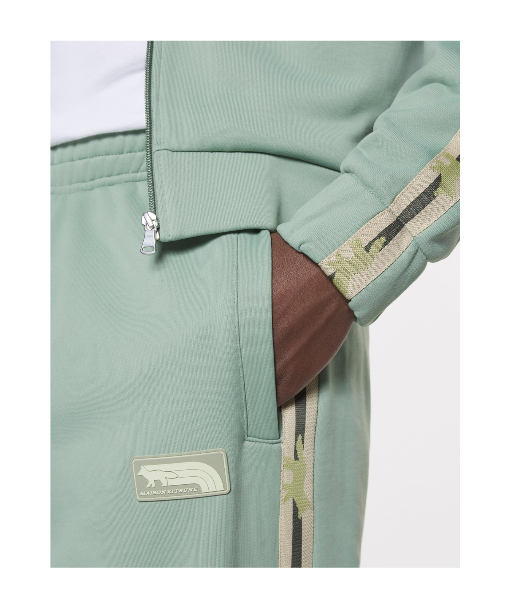 Maison Kitsuné Flash Fox Track Pants In Gray Medium Green