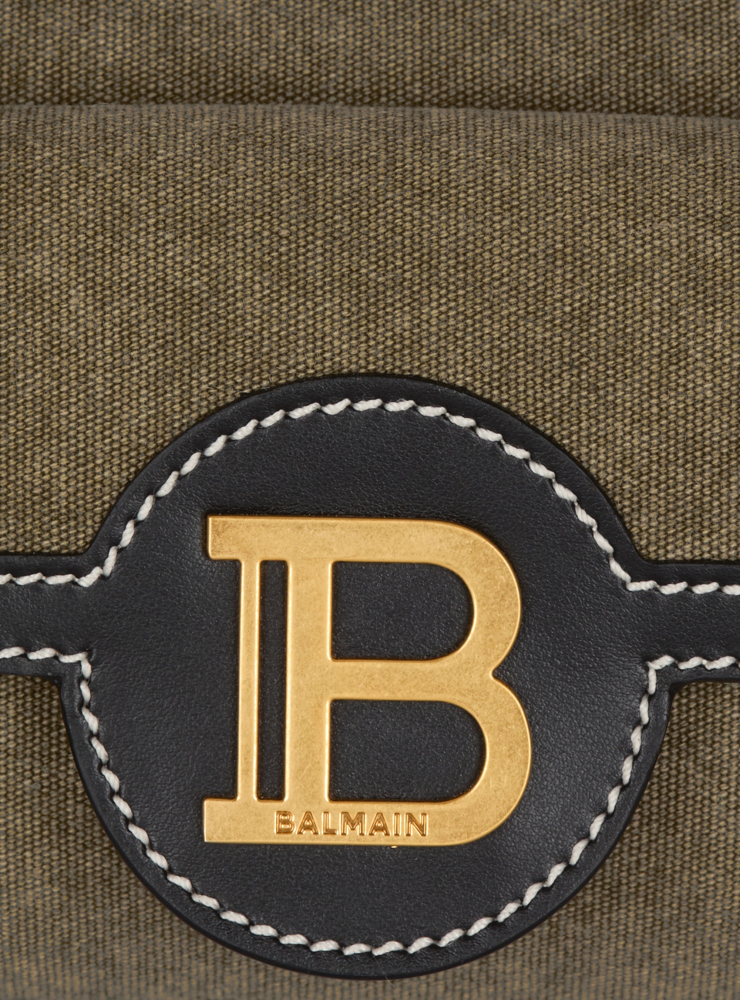Shop Balmain B-buzz Hobo Bag In Leather And Canvas In Green