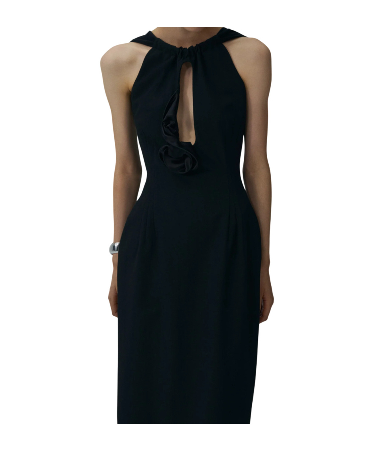 Magda Butrym Wool Midi Dress With Keyhole Opening In Black