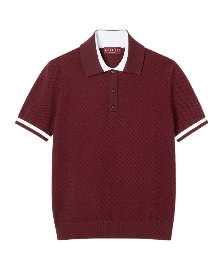 Gucci Cotton Piquet Polo Shirt With Intarsia In Burgundy