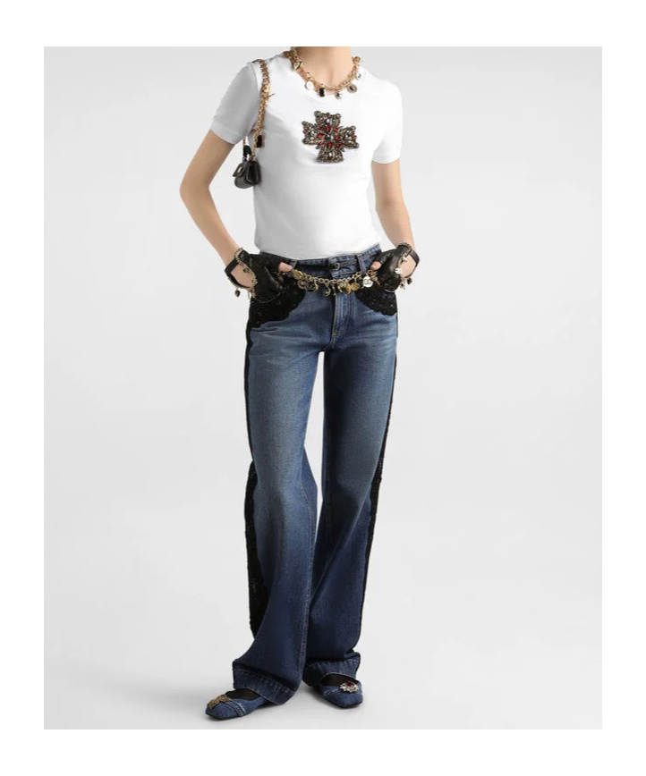Dolce & Gabbana Embellished Round Neck Short Sleeves Top In White