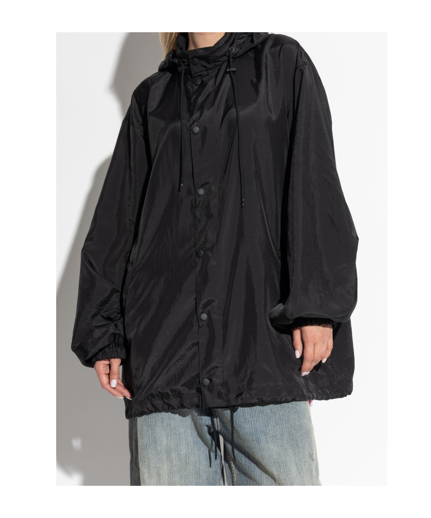 Balenciaga Black Oversize Jacket With Hood In Black