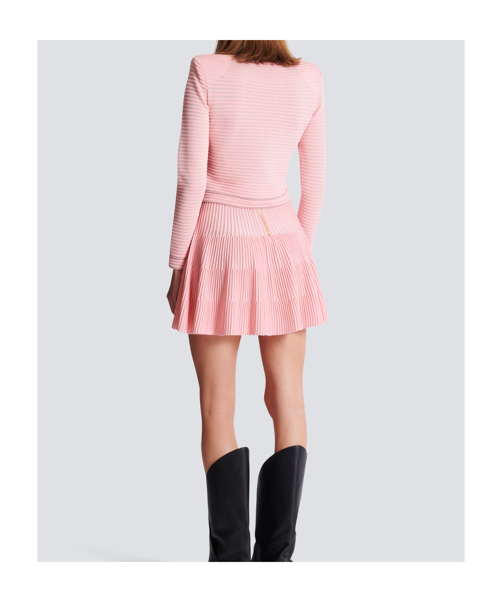 Balmain Long-sleeved Textured Knit Cardigan In Pink