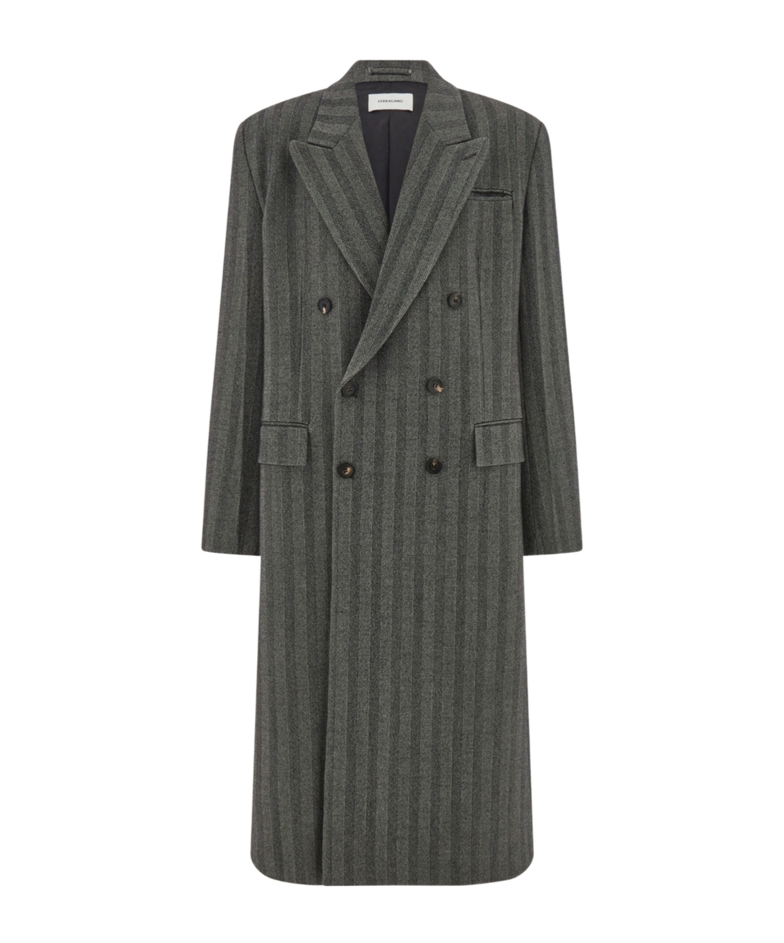 Ferragamo Double Breasted Chevron Coat In Gray
