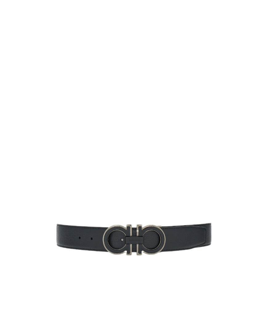 Ferragamo Salvatore Man's Bicolor Leather Belt With Logo Buckle In Black