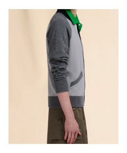 Marni Grey Wool Cardigan With Bomber Neck In Gray