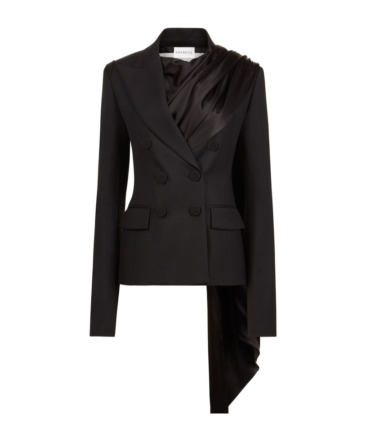 Nina Ricci Draped Blazer With Attached Scarf And Satin Detail In Black