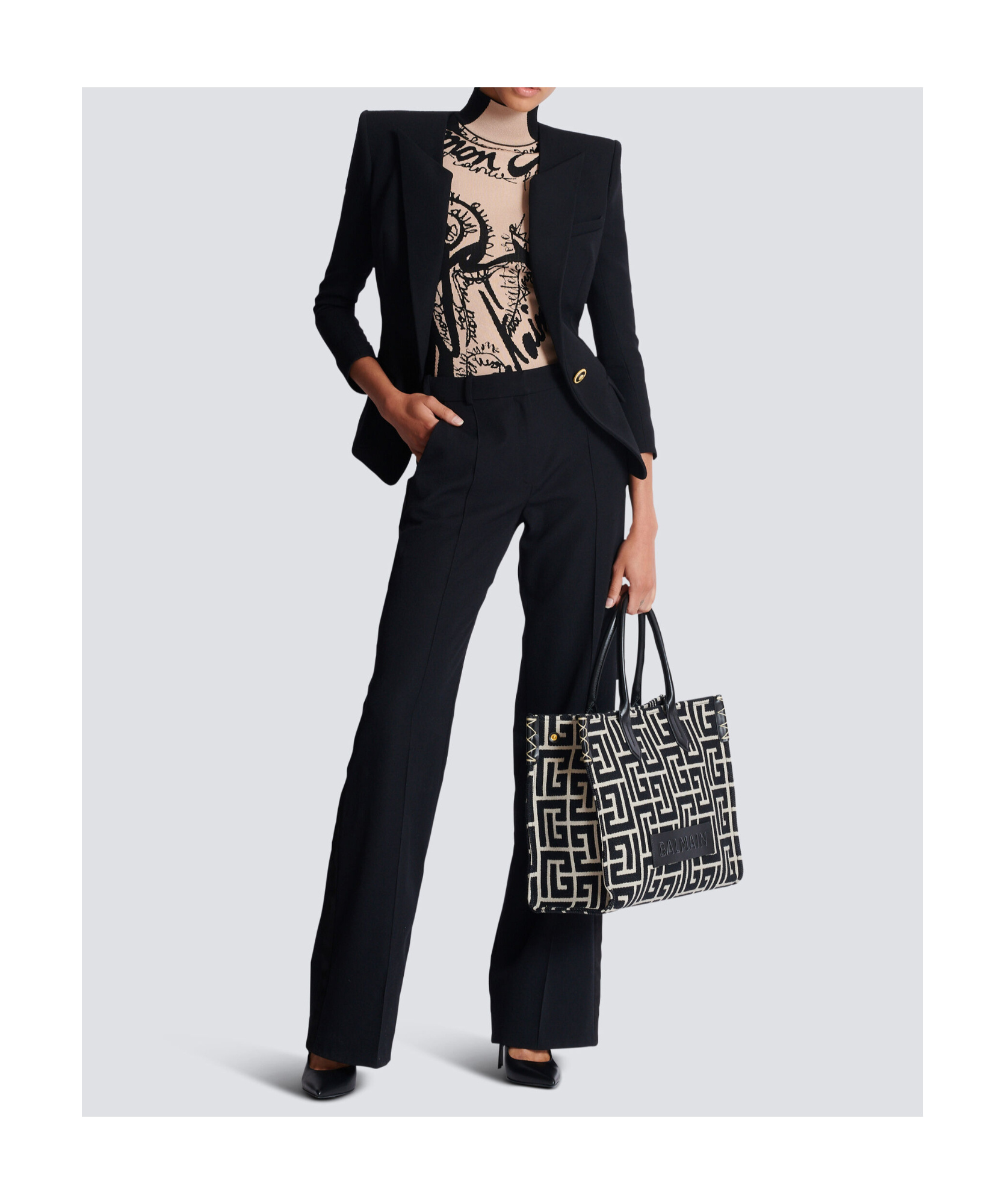 Balmain Body Script Trompe L'oeil Knit Cap-sleeve Bodysuit In Nude