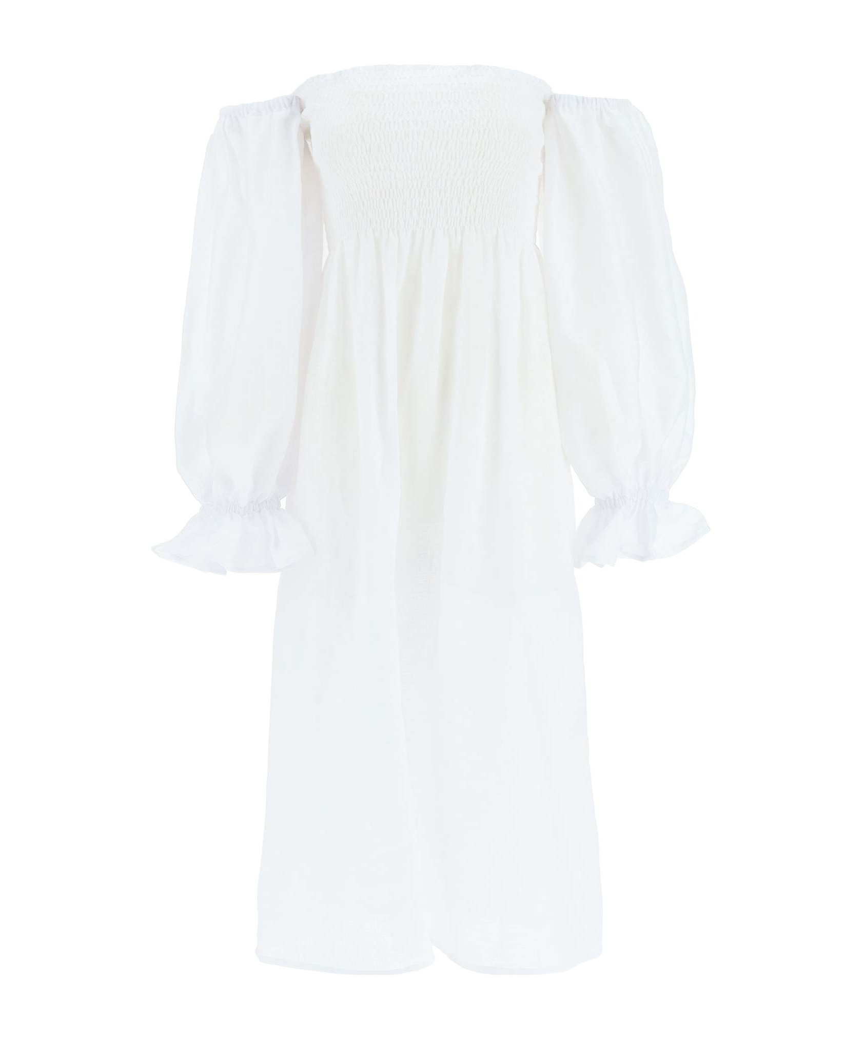 Sleeper Atlanta Off-the-shoulder Shirred Linen Midi Dress In White