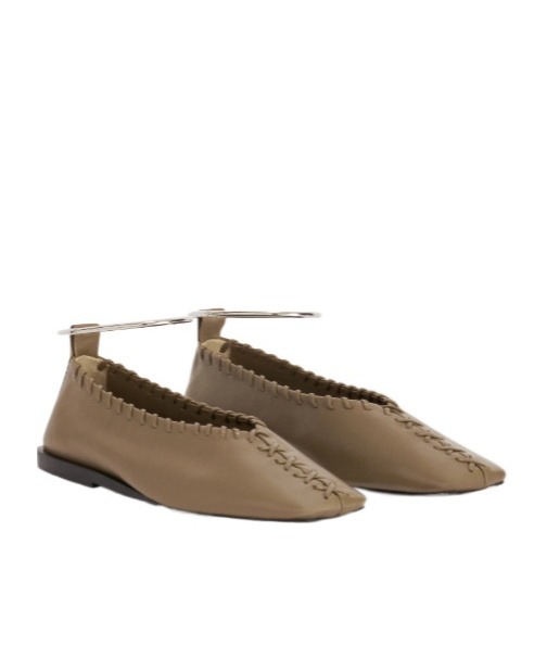 Jil Sander Green Nappa Leather Ring Ballet Flats In Brown