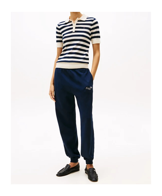 Tommy Hilfiger Womens Metallic Cotton Polo Top In White Stripes