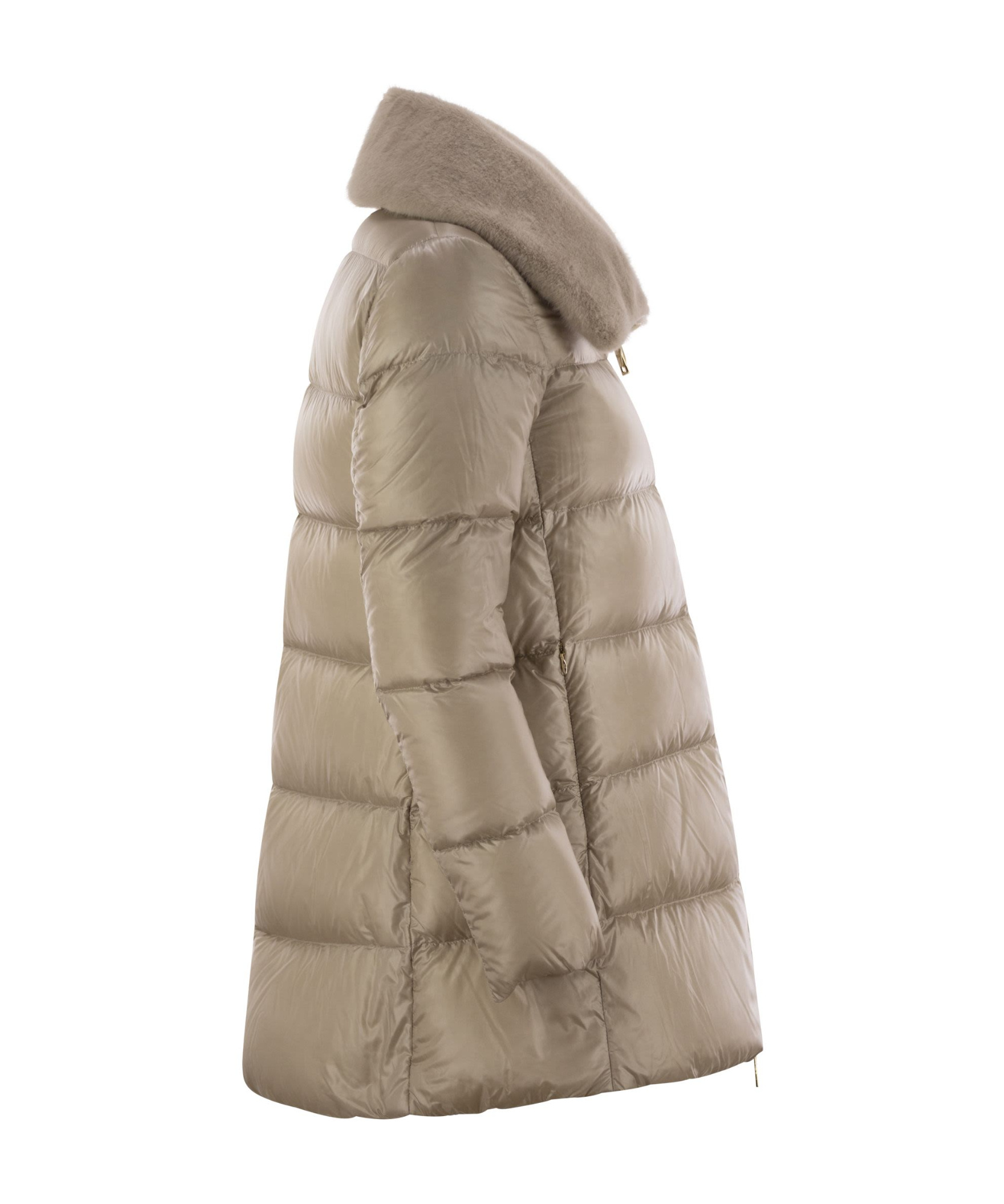 Herno Down Jacket With Cruelty Free Fur Details In Nude