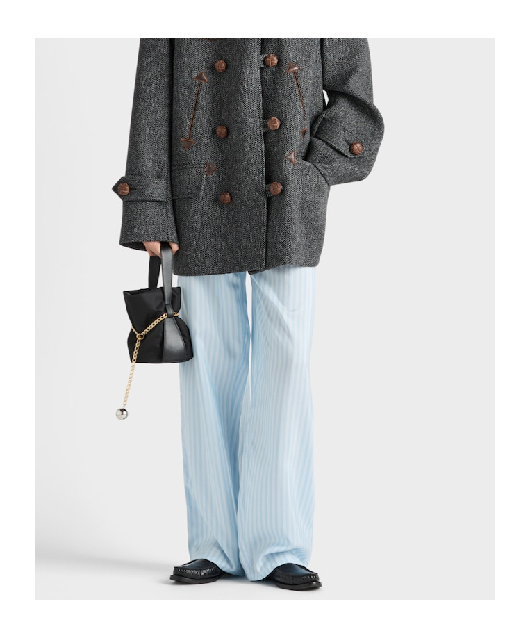 Prada Striped Silk Trousers In Blue