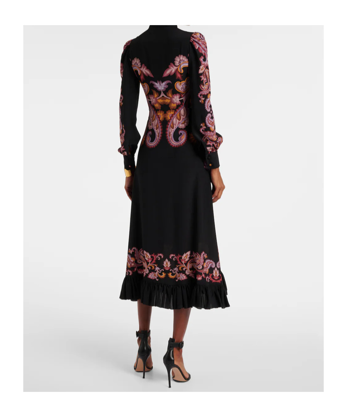 Etro Paisley Silk Midi Dress In Black