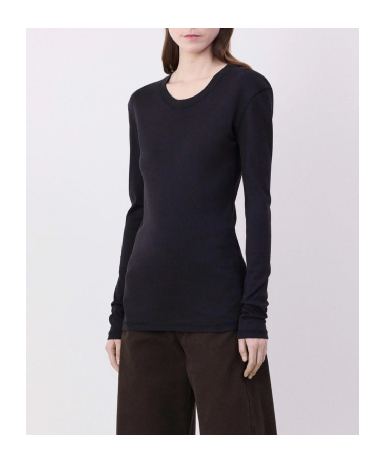 Lemaire Classic Black Long-sleeved Cotton T-shirt In Black