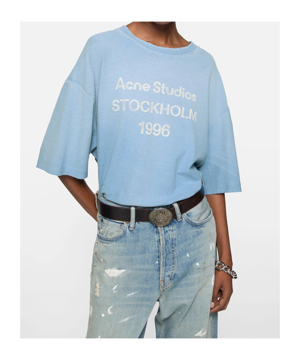Acne Studios Sprayed 1996 Logo-print Distressed T-shirt In Blue