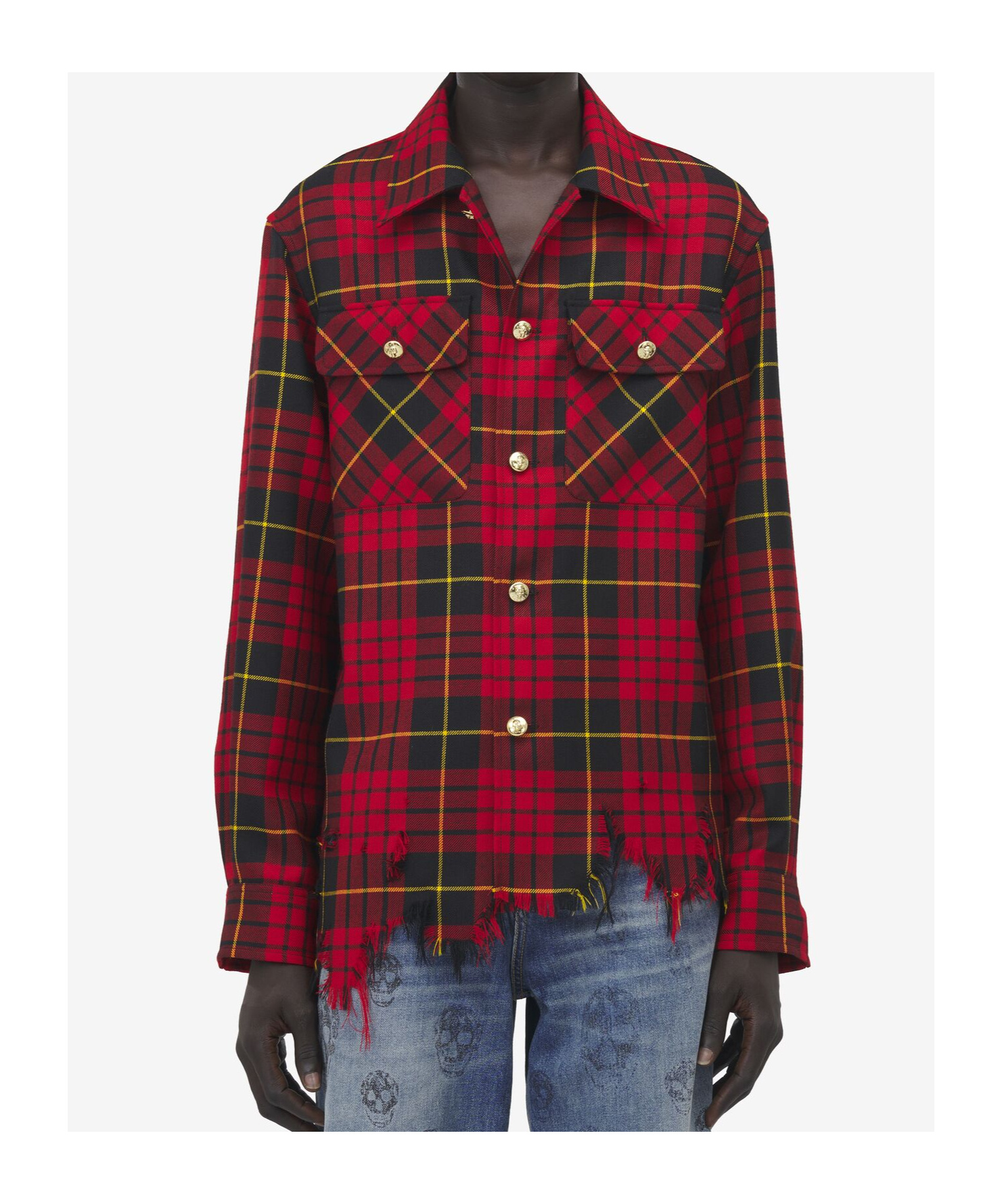 Alexander Mcqueen Distressed Tartan Overshirt Jackets Red In Red