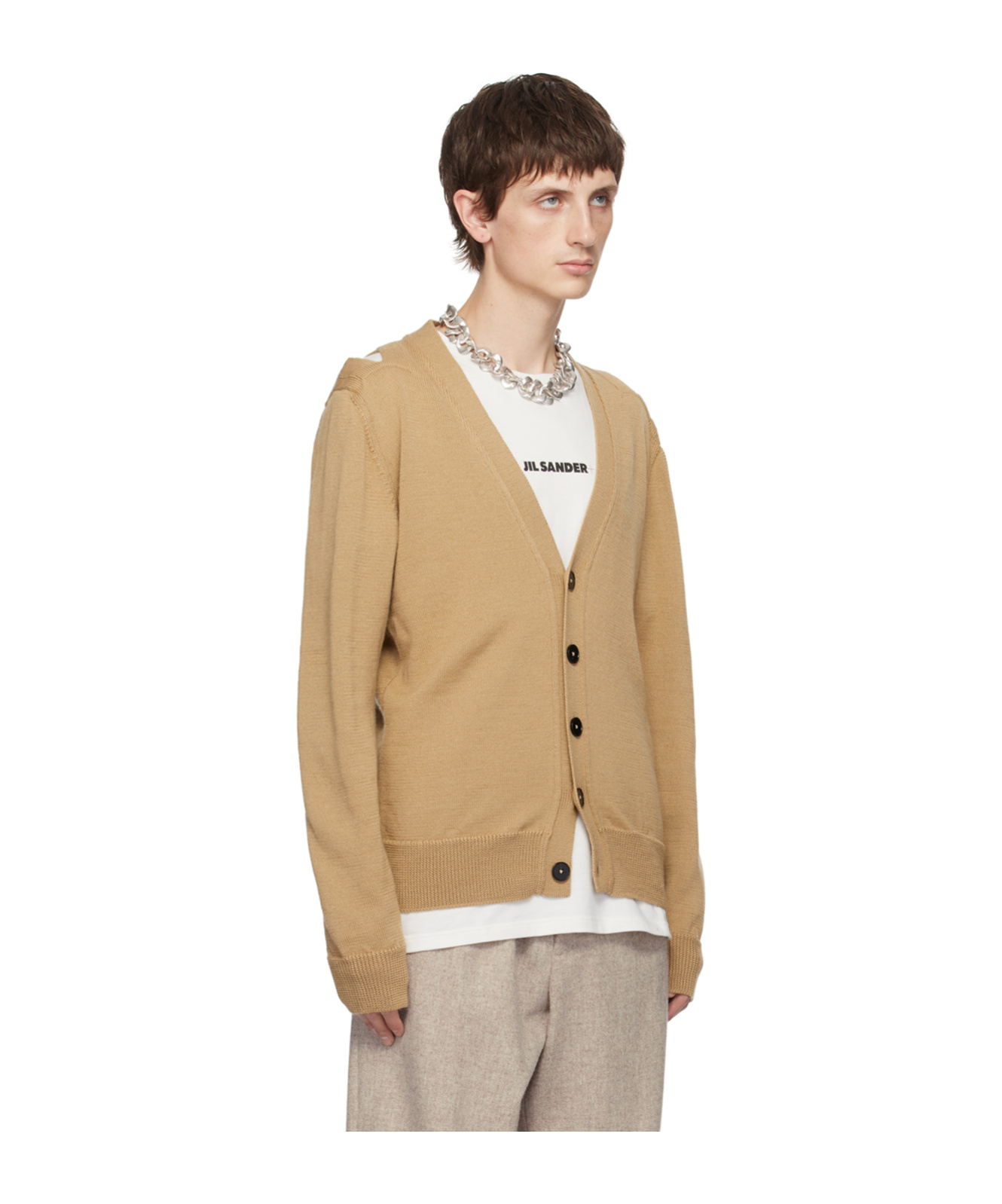 Jil Sander Hollowed-out Long-sleeved Cardigan In Nude